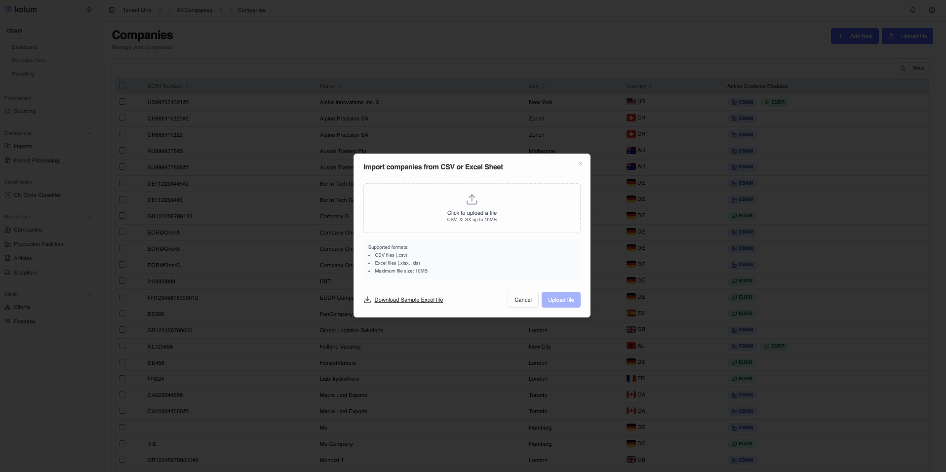 Vorschau des Companies-Uploads